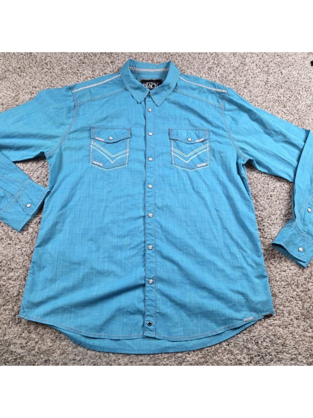 Buckle Black Pearl Snap Shirt Mens 2XL Blue Plaid Long Sleeve Standard Western